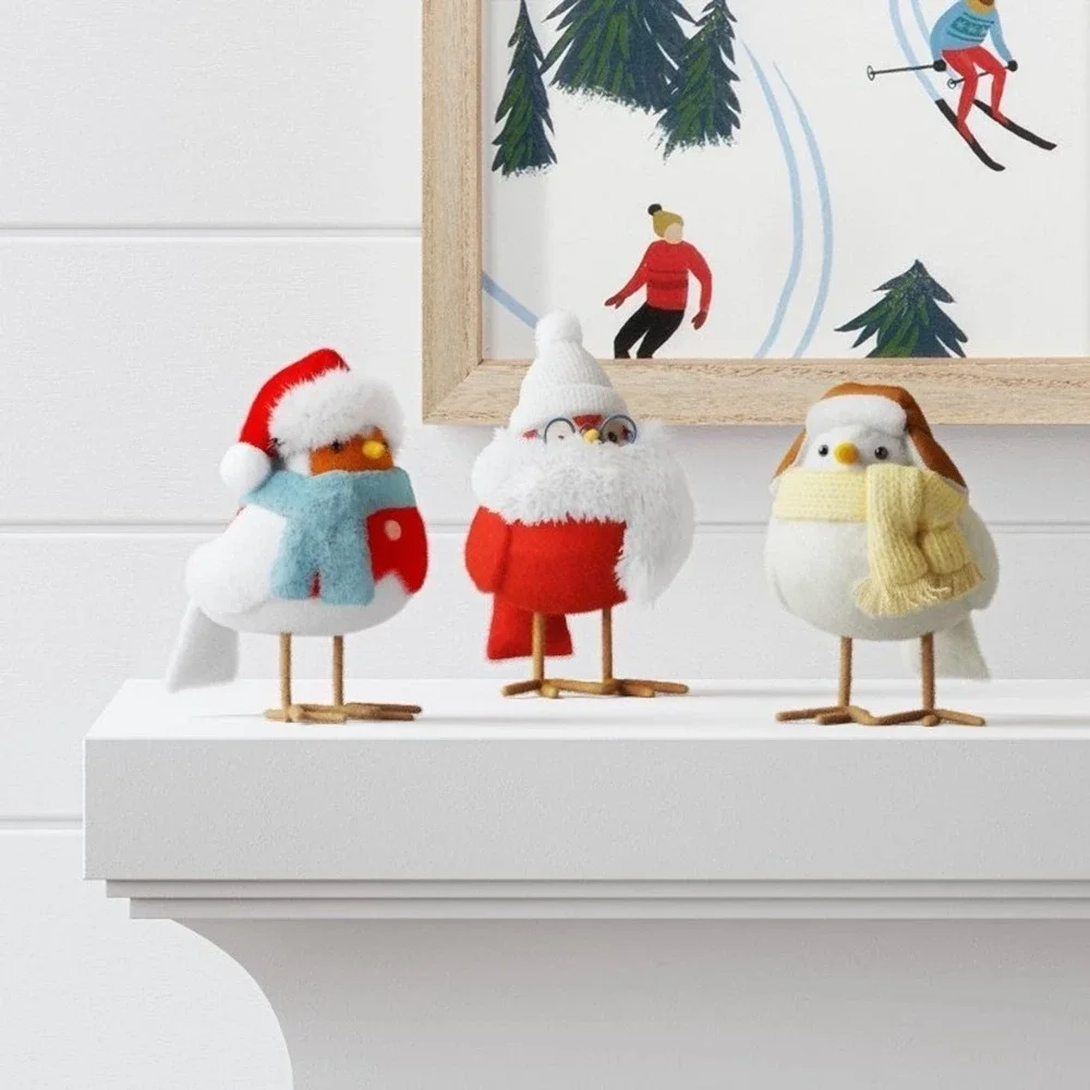 3pc‎ Featherly Friends Wearing Scarf Fabric Christmas Figurine Set Wondershop