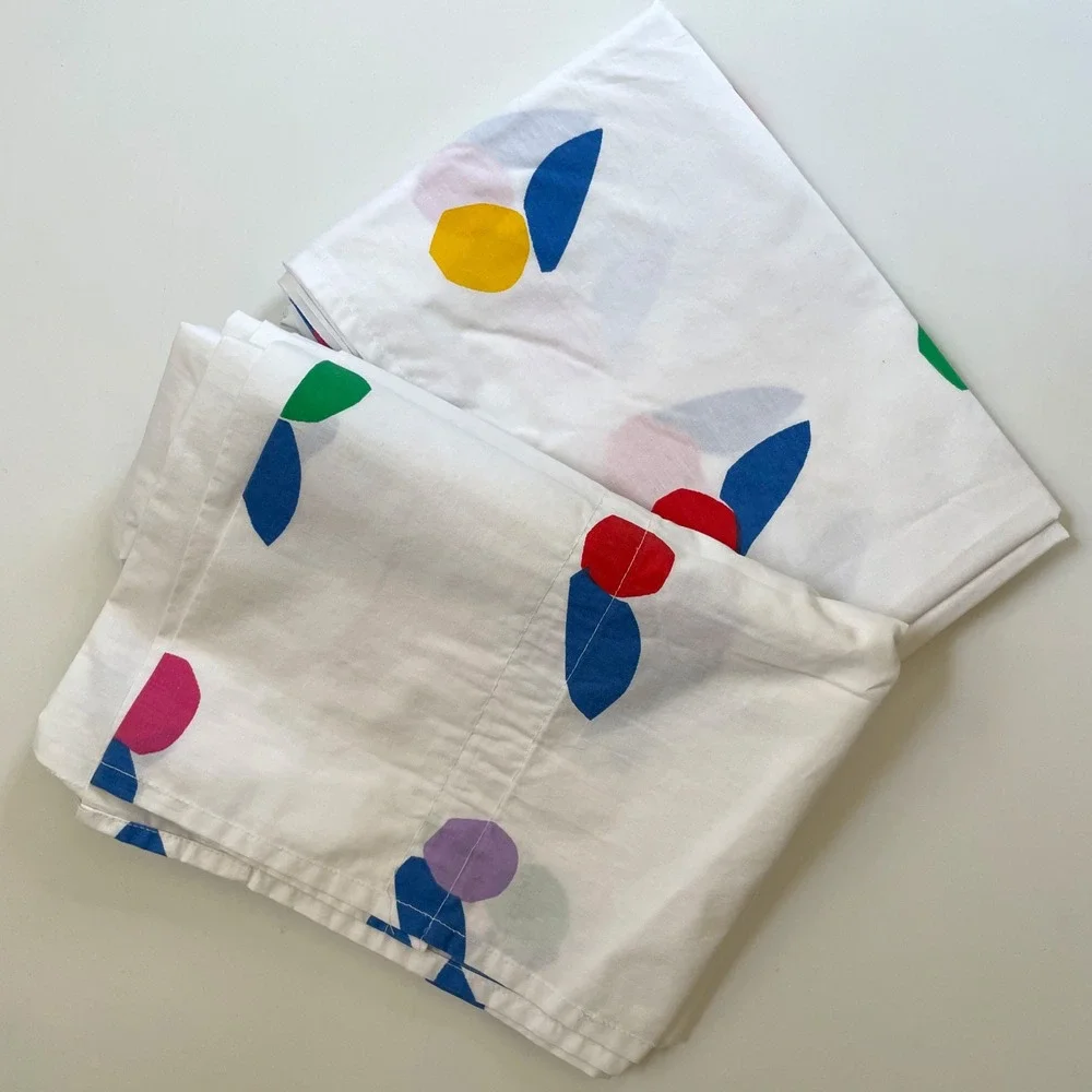 Vintage Marimekko Abstract Geometric Curtain Panels Sheet MCM White Colorful