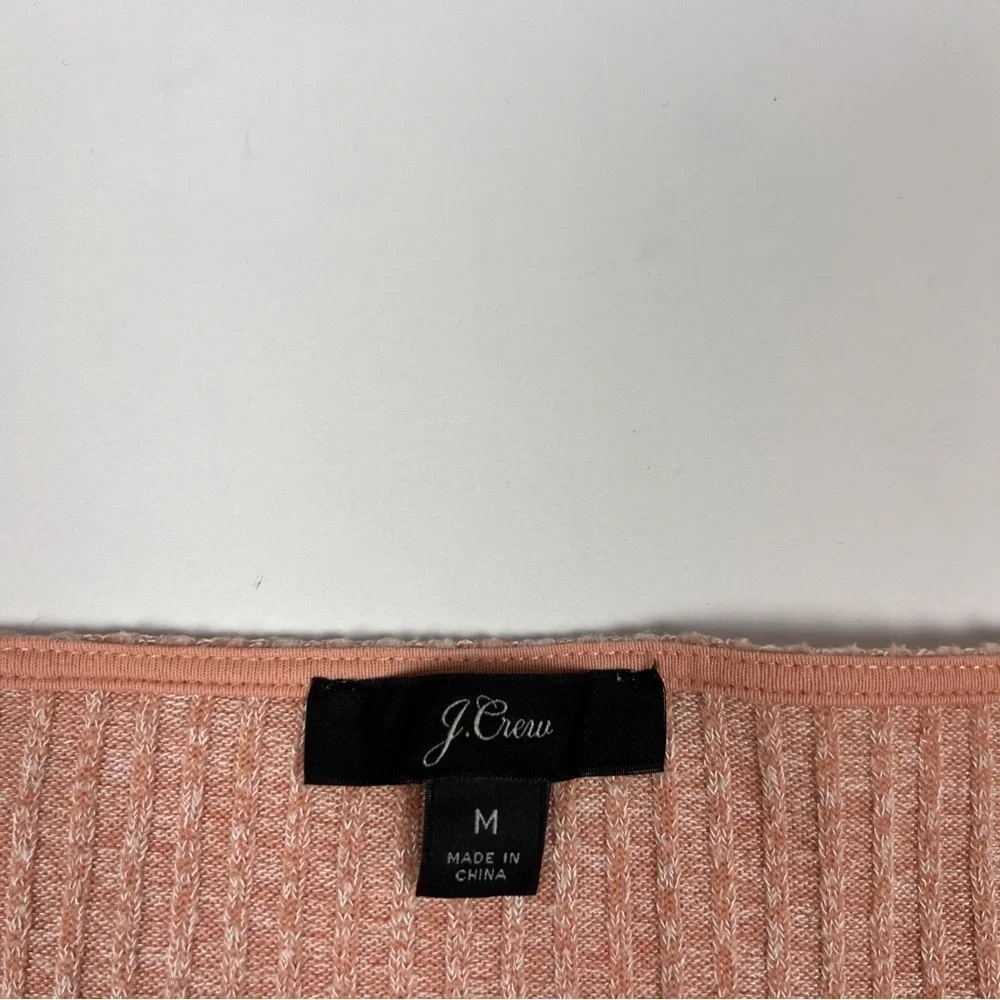 J. Crew Pink Soft Ribbed Knit Long Puff Sleeve V-Neck Top