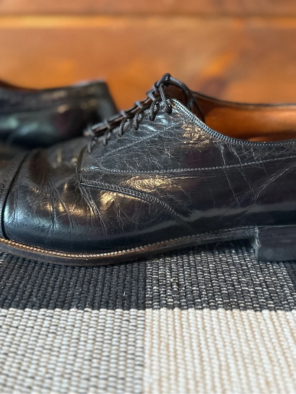 Vintage Edwin Clapp Cum Prince Black Leatger Cap Toe Oxford Dress Shoe Mend 11.5