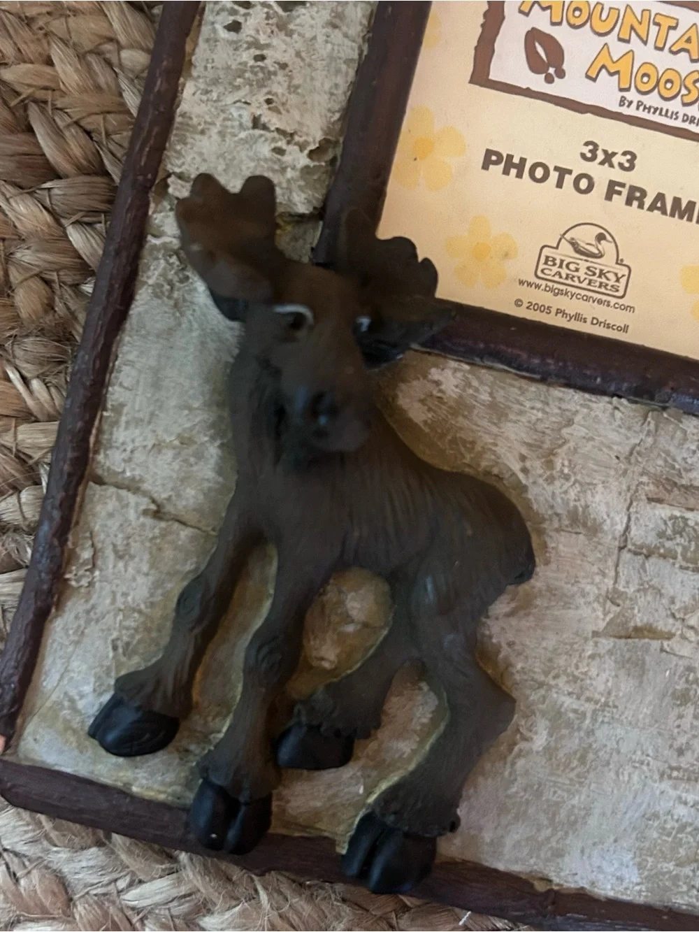 Vintage Mountain Moose with Birch & Twigs 3x3 Picture Frame