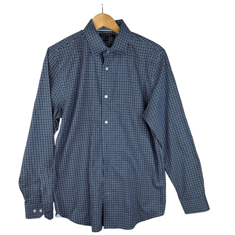Banana‎ Republic Non Iron Plaid Cotton Button Down size Medium Blue