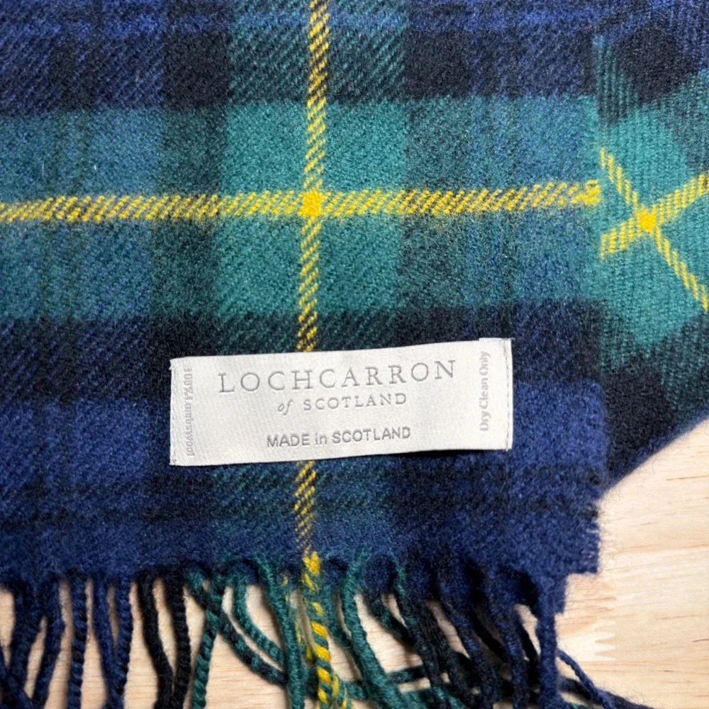 Lochcarron Scarf Mens OS Blue Tartan Plaid 100% Lambswool Made in Scotland