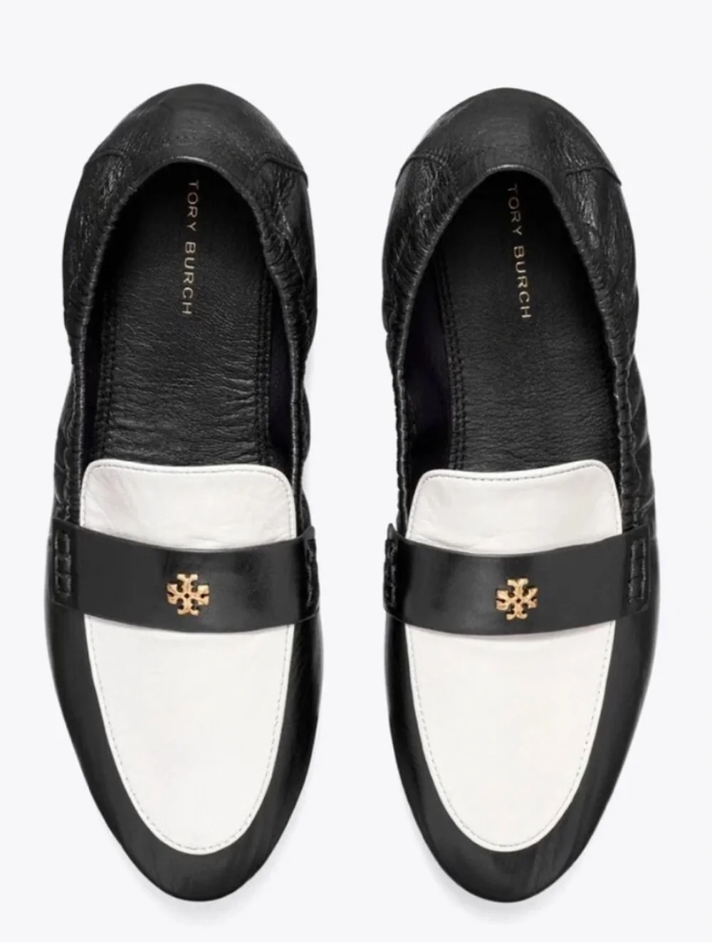 Tory Burch Black and White Ballet Loafers with Gold Logo Size 6