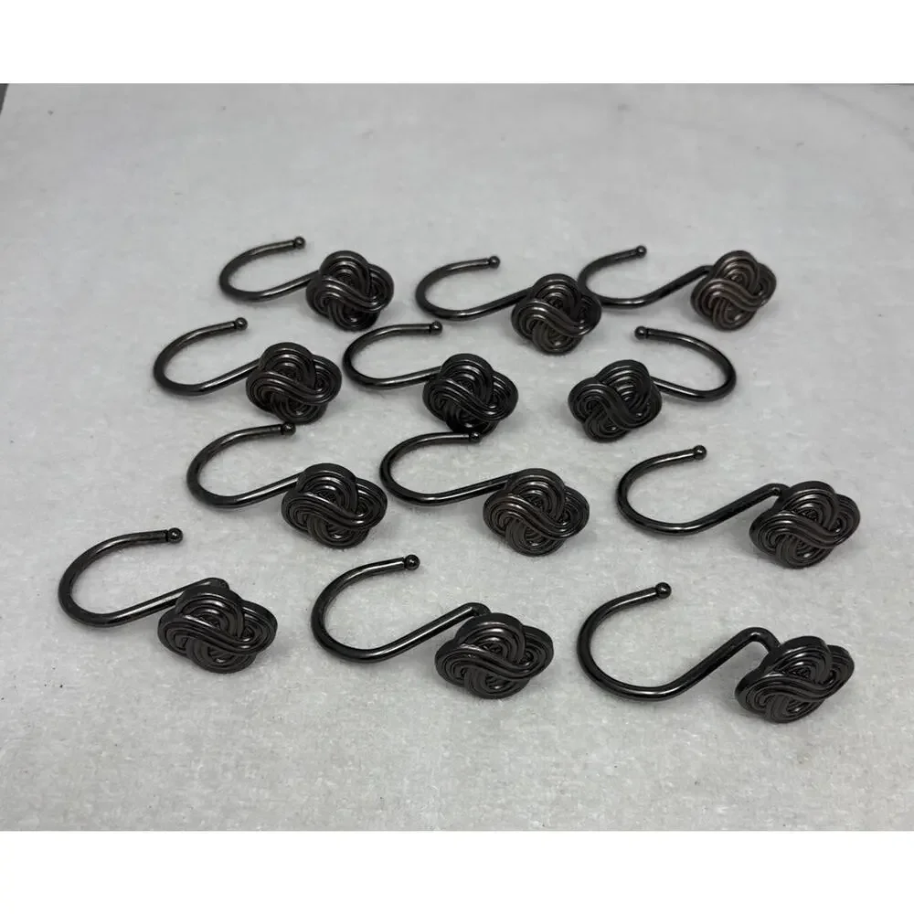 (12) Metal Shower Curtain Hooks Celtic Knot Black Nickle Bathroom Rust Resistant