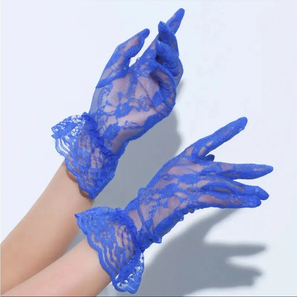 BRIDAL Blue Lace Gloves Elegant Bridal Wedding Bridesmaid Formal
