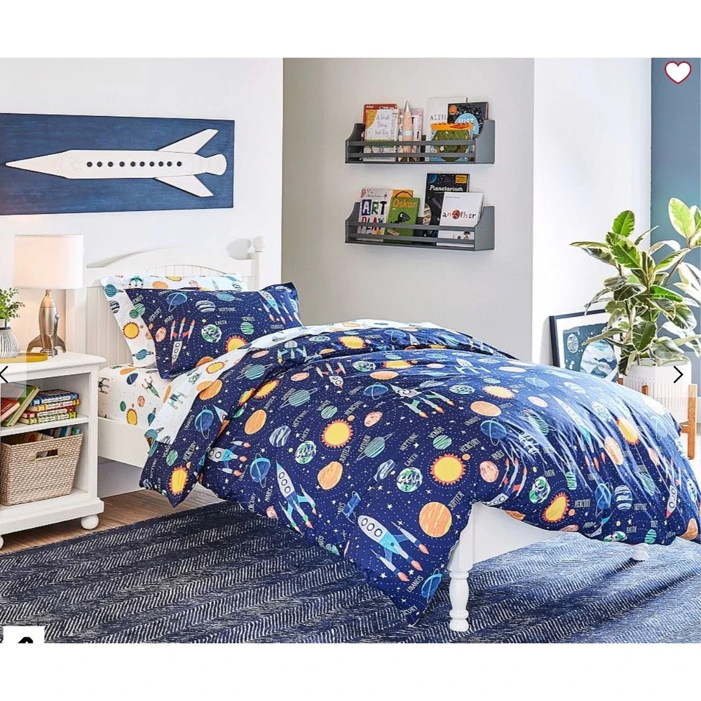 Pottery Barn Kids Solar System Glow-in-the-Dark Organic Cotton Duvet Cover F/Q