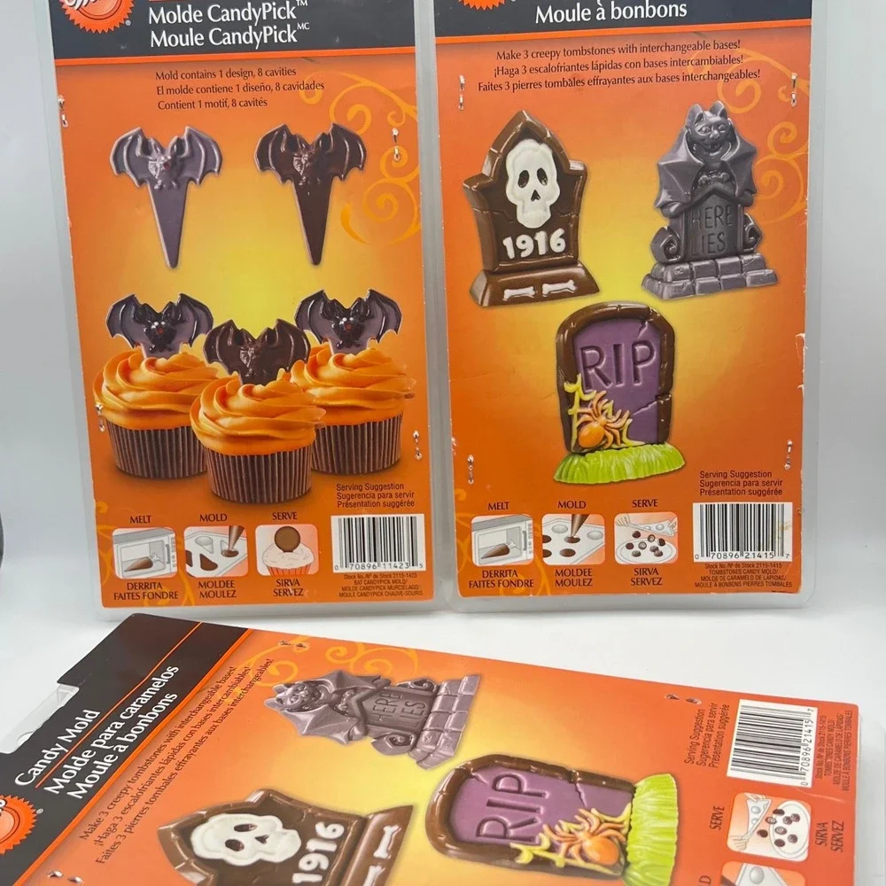 Wilton Candy Mold and Candypick Halloween Mold Lot of 3 New Bats Tombstones NIP