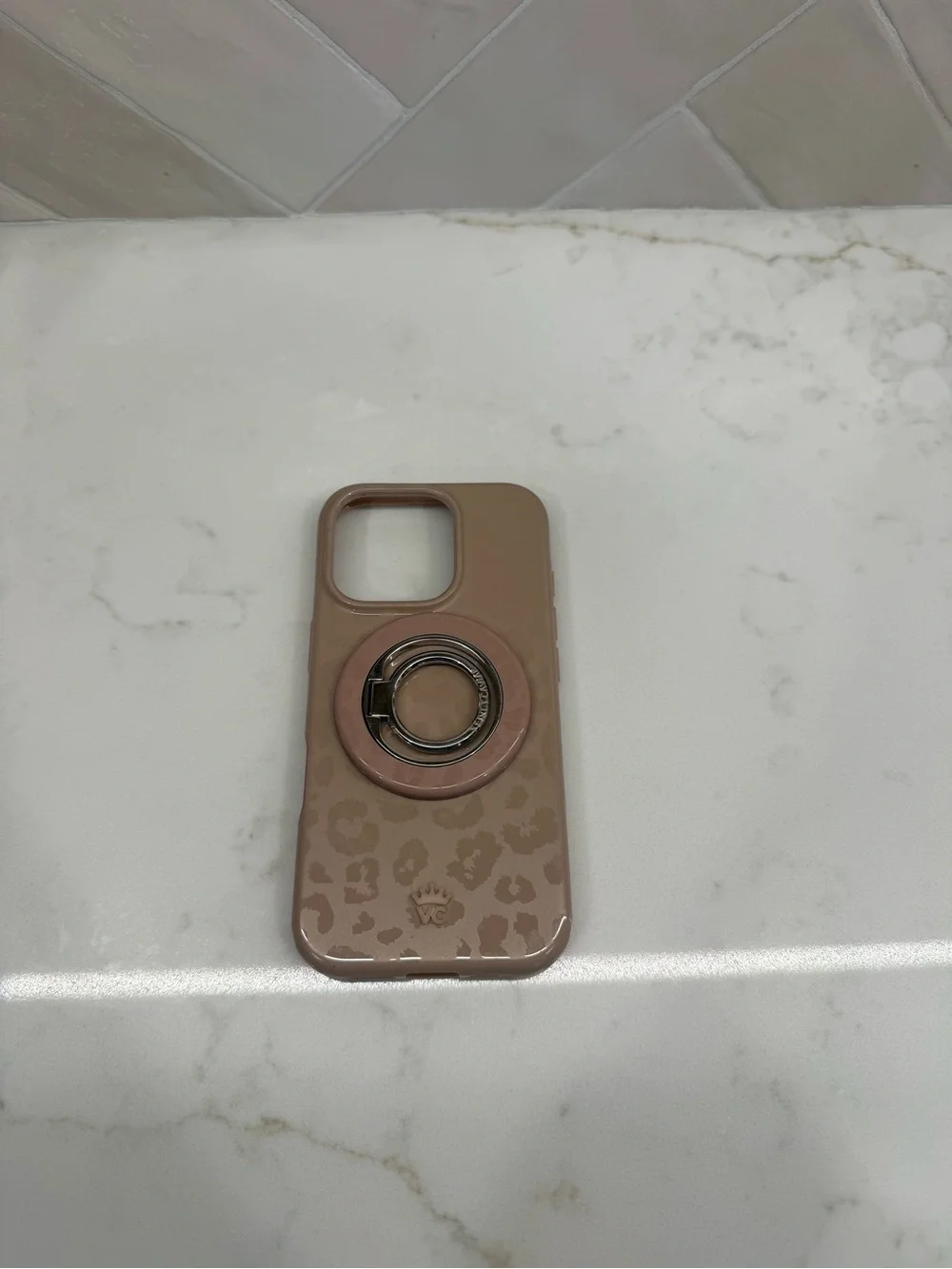 iPhone 16 Pro Velvet Caviar Pink Leopard Print Phone Case with Ring Grip