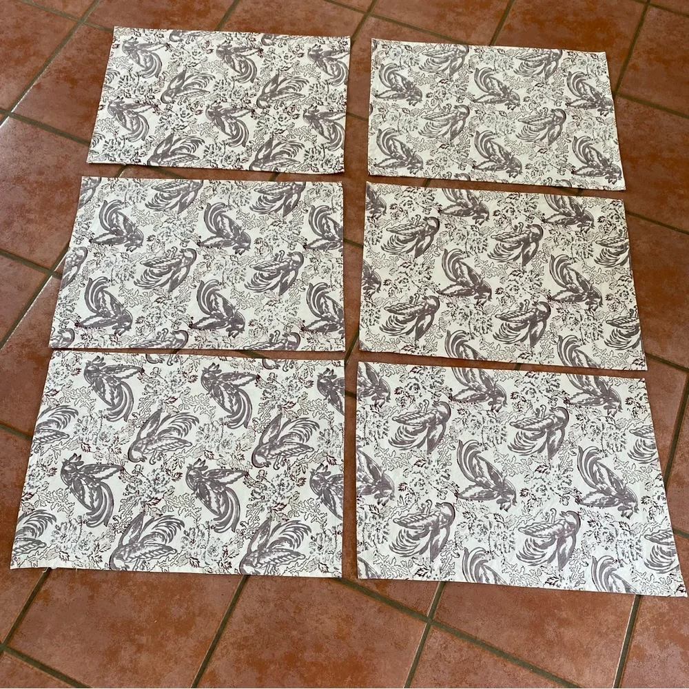 Caravan Collection Batik Bird 6 Placemats Cream Mave Natural Hand Block Printed