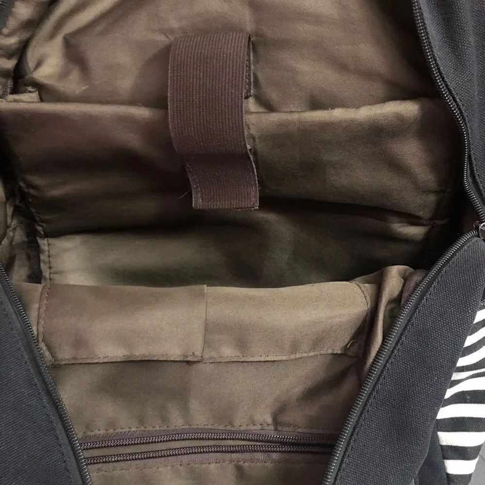 The Idyll of Collie Striped Canvas Backpack With Adjustable Straps Locker Hook.