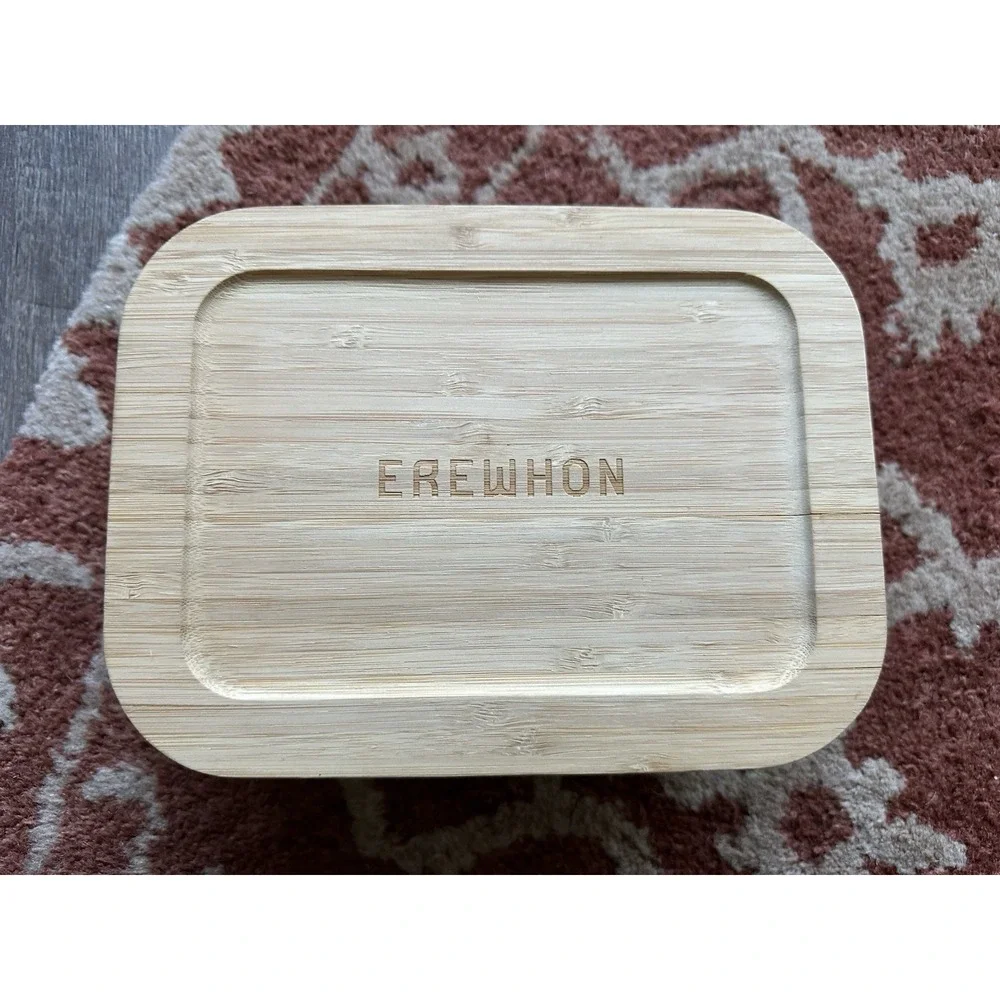 Erewhon Divided Glass Food Storage Container Bento Box Wood Lid‎