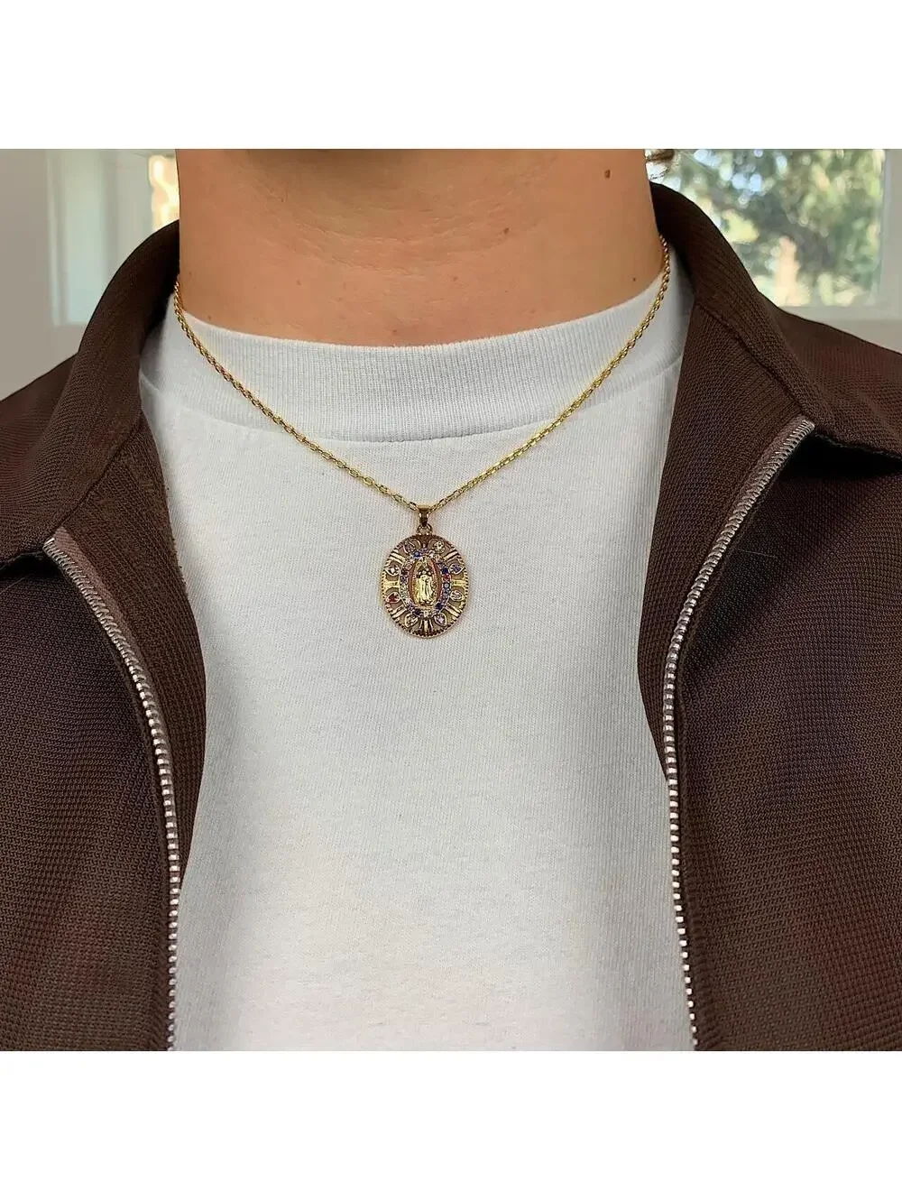 Y2K Gold Rhinestone Circle Chain Necklace