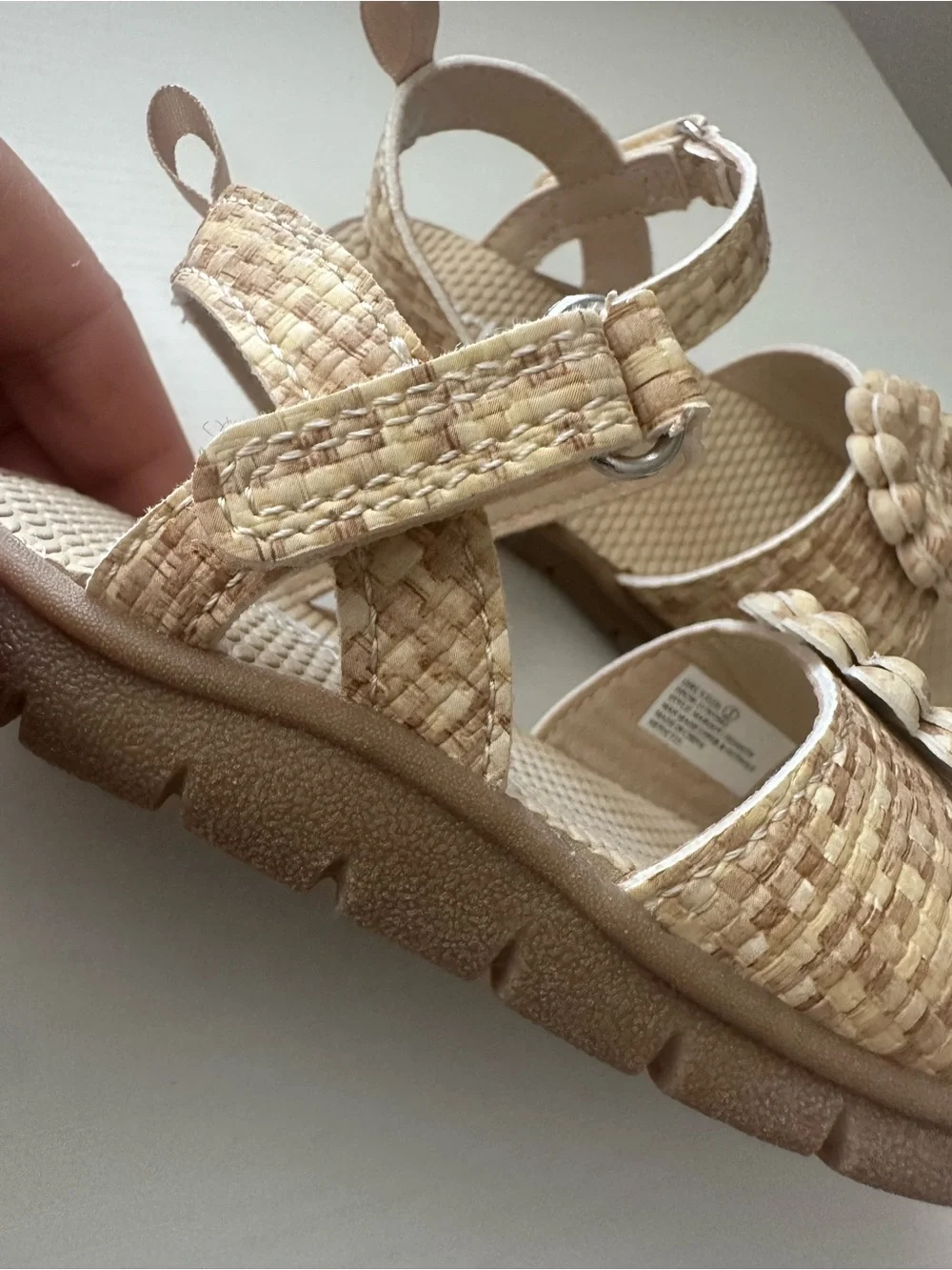 Little Girls Tan Floral Strap Sandals