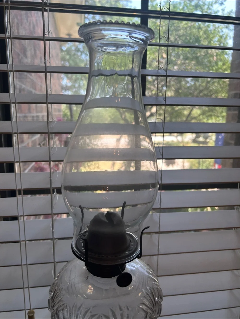 Vintage Antique Clear Glass Oil Lamp with Etched Pattern