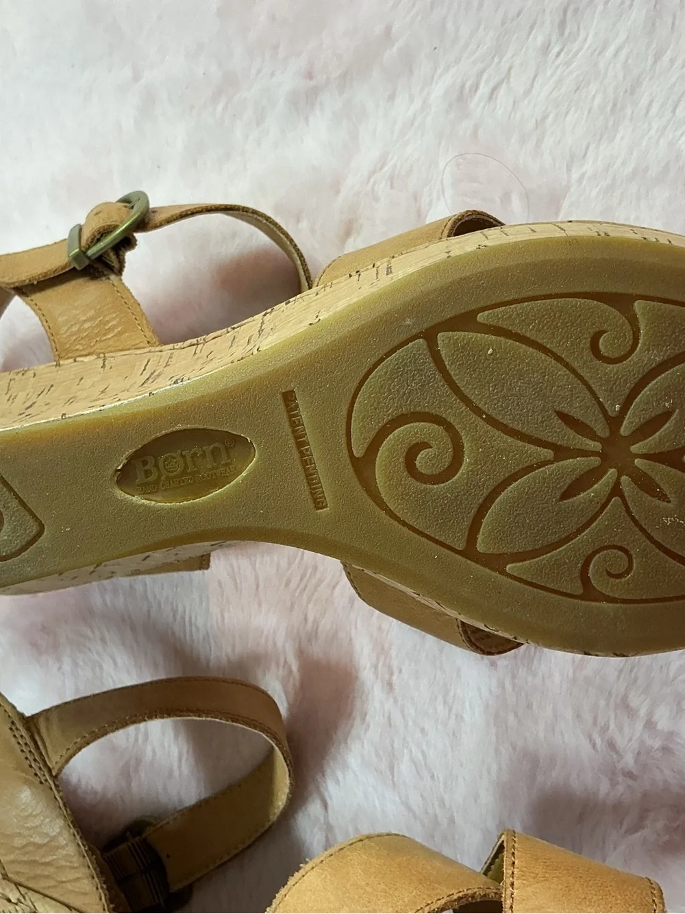 Born Cognac Brown Leather Crisscross Wedge Sandals c130