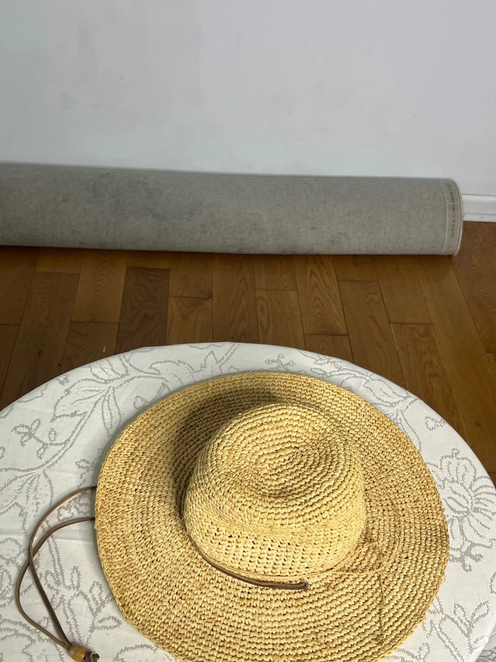 Scala Natural Straw Sun Hat with Chin Tie - Beige