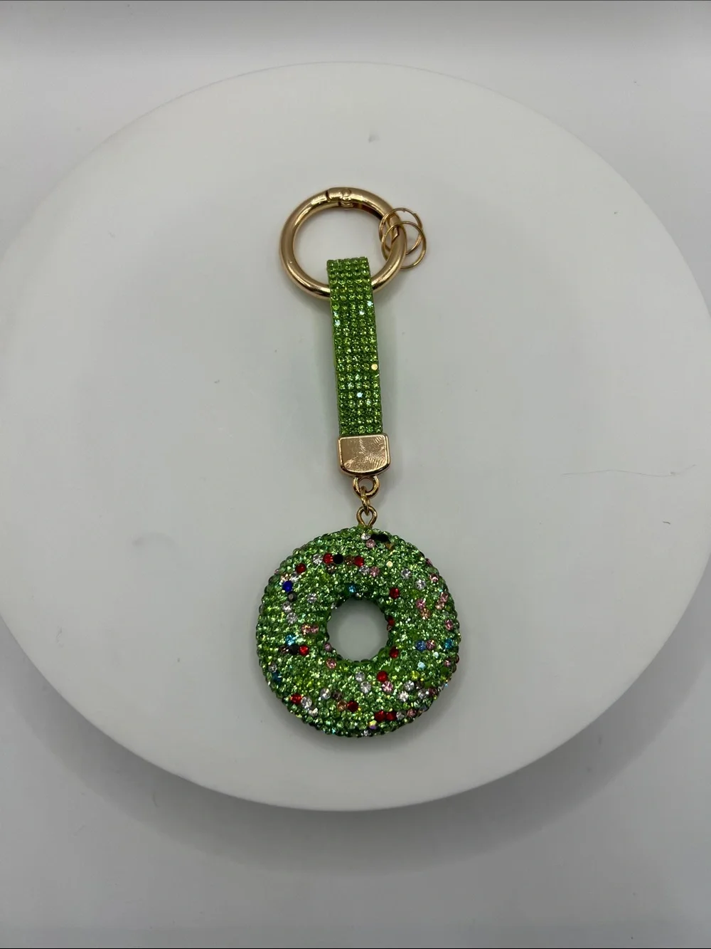 732. Green Crystal Donut Keychain