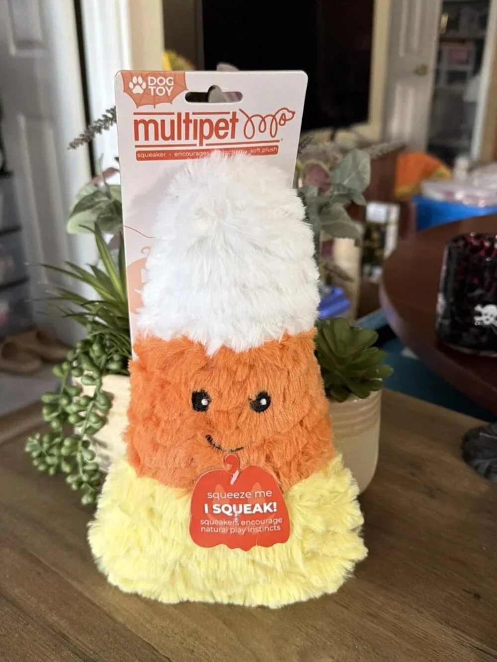 Multipet Fluffy Plush Candy Corn Squeaky Dog Toy - 9
