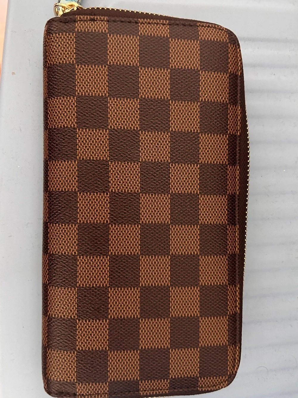 Brown Checkered Zip Wallet Classic