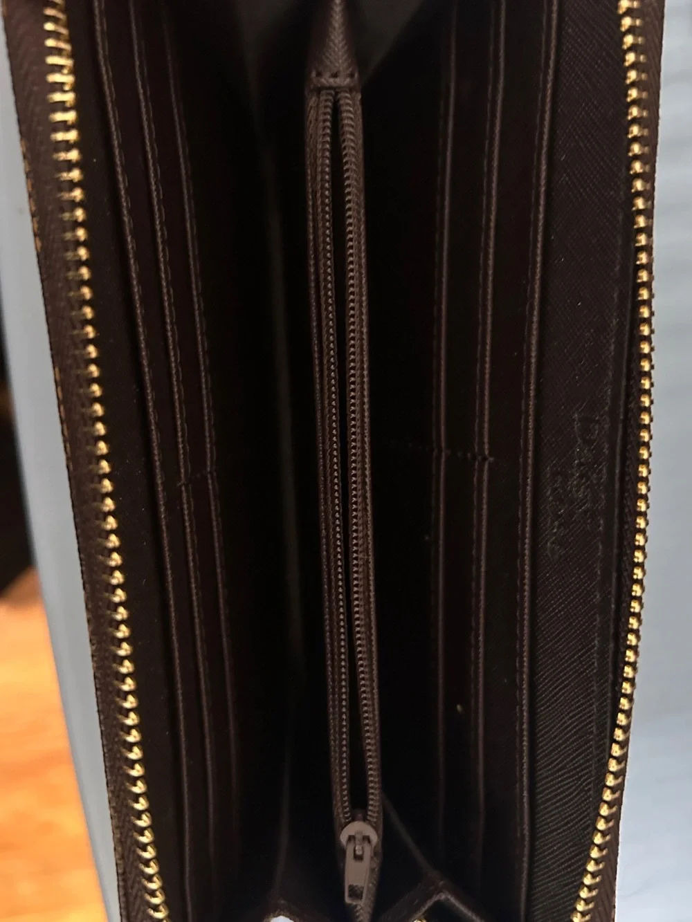 Brown Checkered Zip Wallet Classic