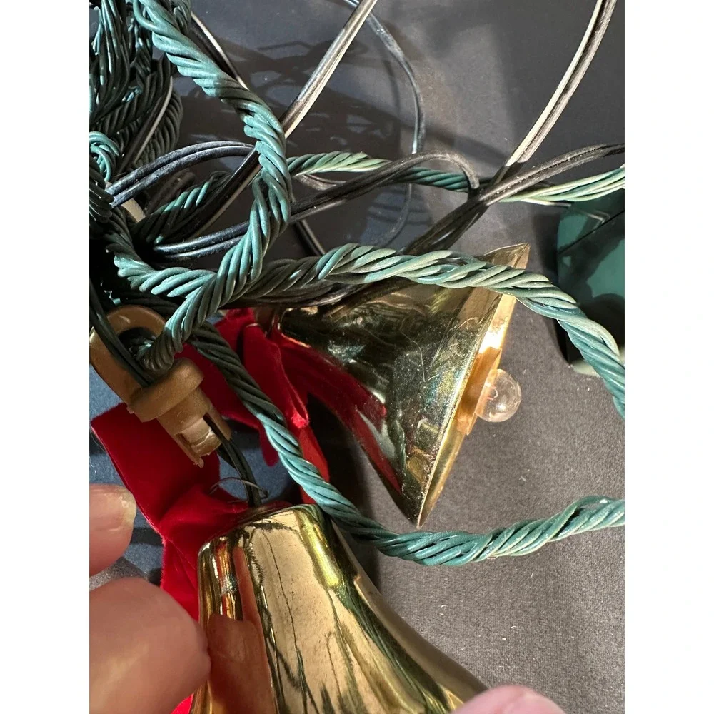 Mr Christmas Bells of Christmas Musical Light String Gold Bells Red Bows Vintage