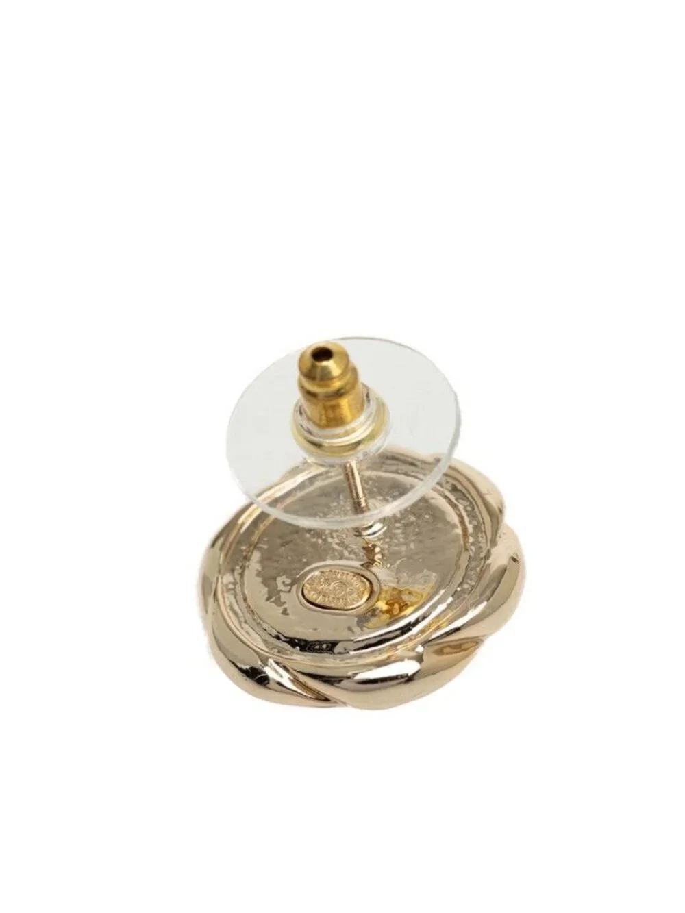 Chanel Vintage CC Logo Earrings Gold Black Plated