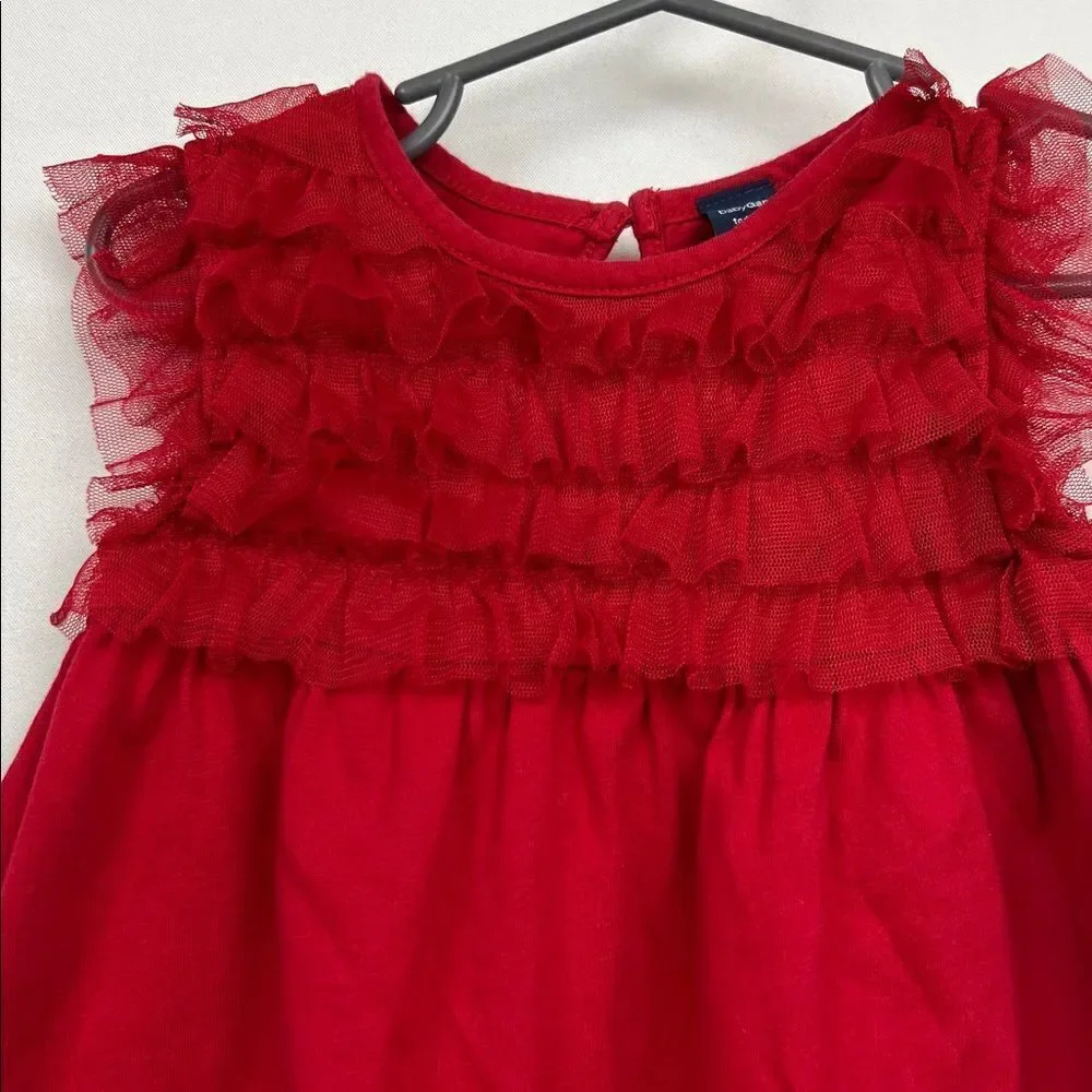 Baby Gap Red knit dress with mesh tulle ruffle bodice EUC size 2T