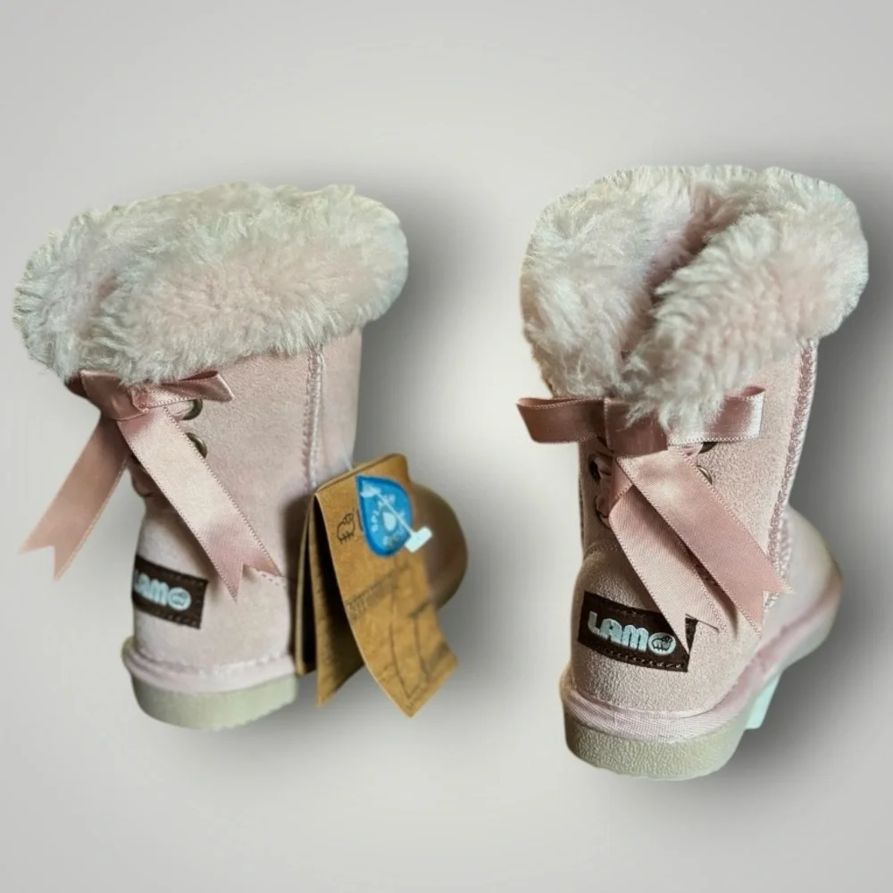 Lamo Pink Furry Suede Pink Waterproof Winter Boots Bows Toddler Size 6