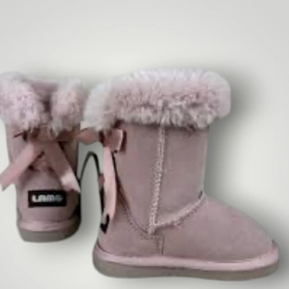 Lamo Pink Furry Suede Pink Waterproof Winter Boots Bows Toddler Size 6
