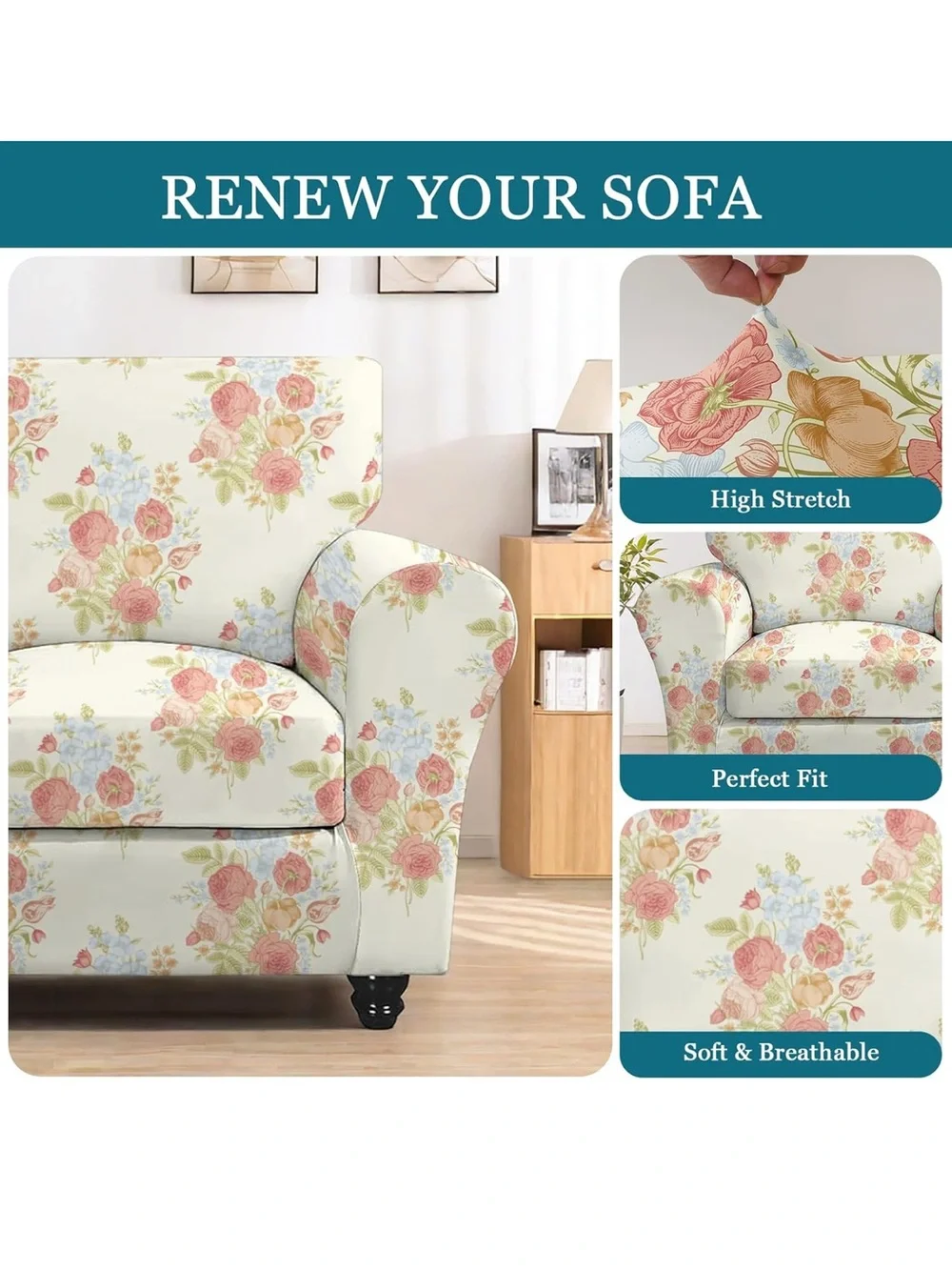 Floral rose armchair cover cottage NEW