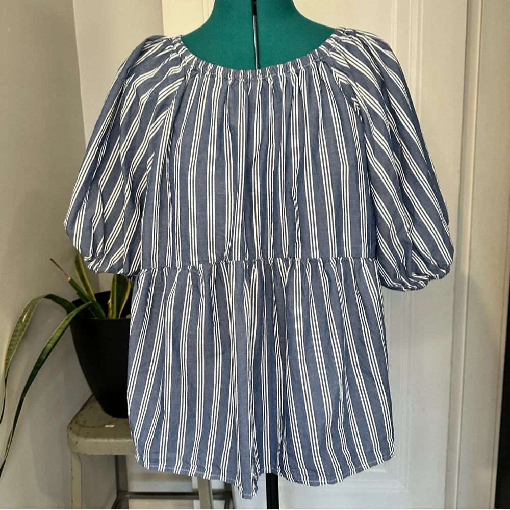 Old Navy Blue & White Striped Peasant Blouse