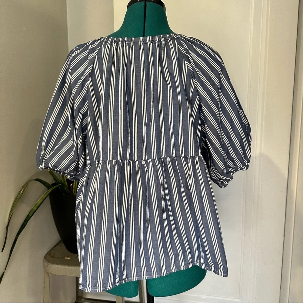 Old Navy Blue & White Striped Peasant Blouse