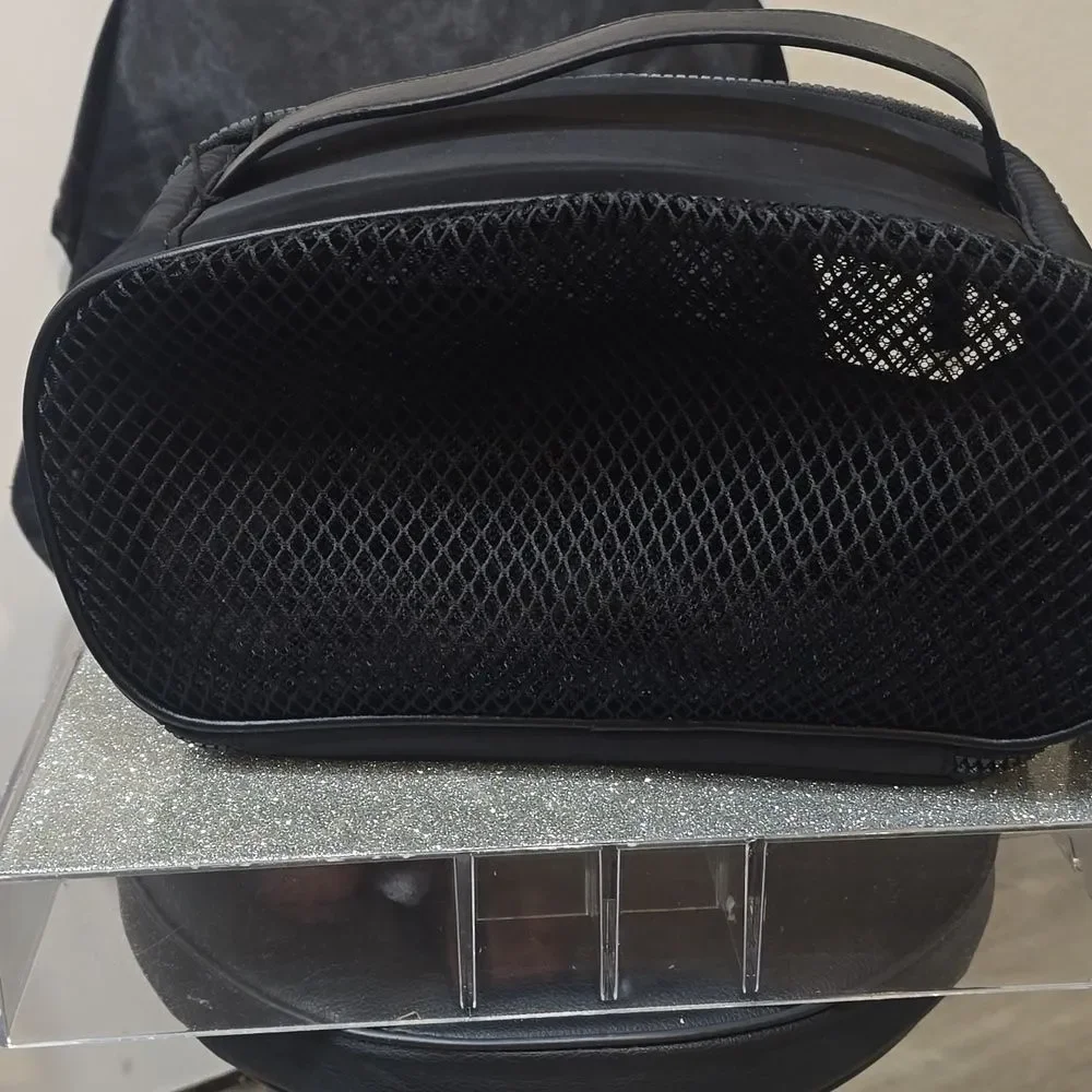 Steve Madden Logo Zip Around Mesh Soft Traincase-‎ Black