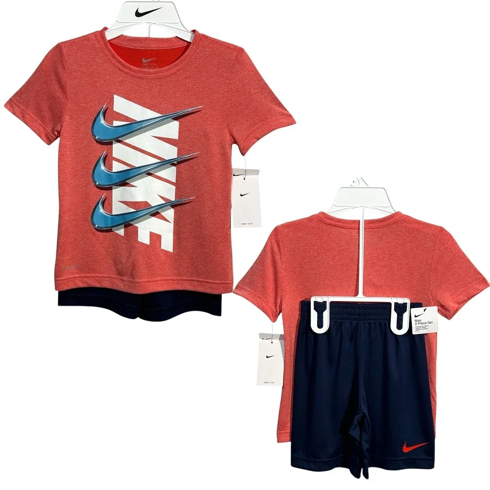 Nike Little Boys Dri-FIT T-Shirt & Shorts Outfit Set Size 4 Navy Blue Multi