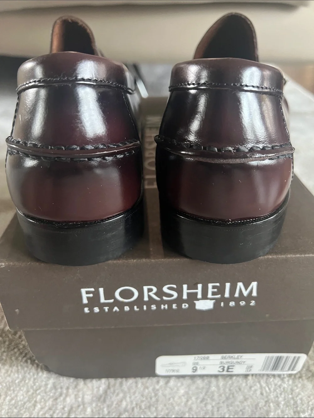 Florsheim Men's Burgundy Leather Penny Loafers 9.5, 3E Wide