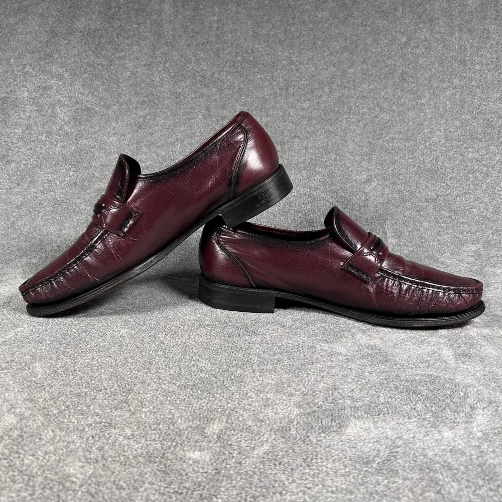 Florsheim Loafers Como Burgundy Black Cherry Leather Moc Toe Strap Mens 9.5D