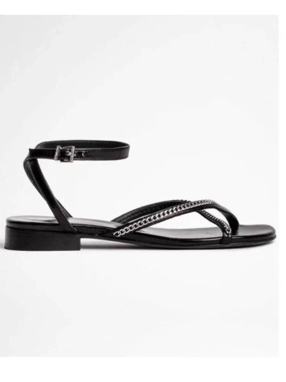 Zadig & Voltaire Womens Sandals Size 41 (10) Rocky Patent Chains Silver Noir