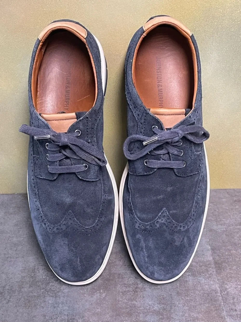 Johnston & Murphy Elliston Embossed Wingtip Men's Navy Sneakers Size 10