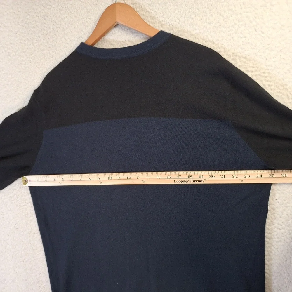 Theory Cashmere Sweater Men's 2XL Navy Black Hilles Crewneck Colorblock Pullover