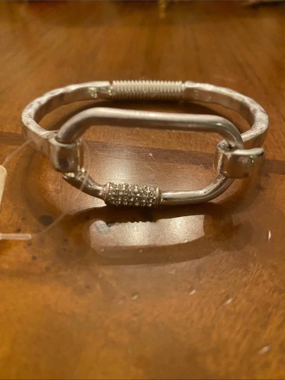 Sterling Silver Textured Bracelet with Pave Accent