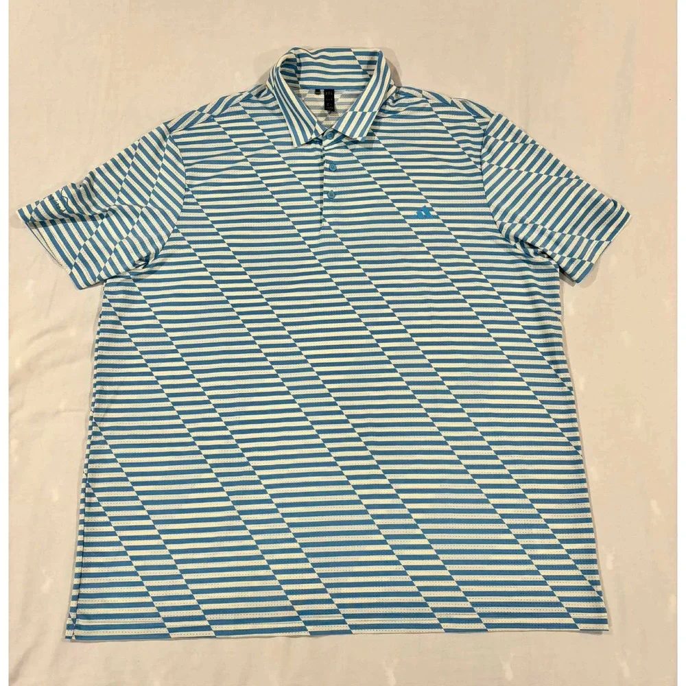 Adidas Mens Golf Polo Shirt Blue‎ White Striped Conquistador 2XL Geometric Mesh