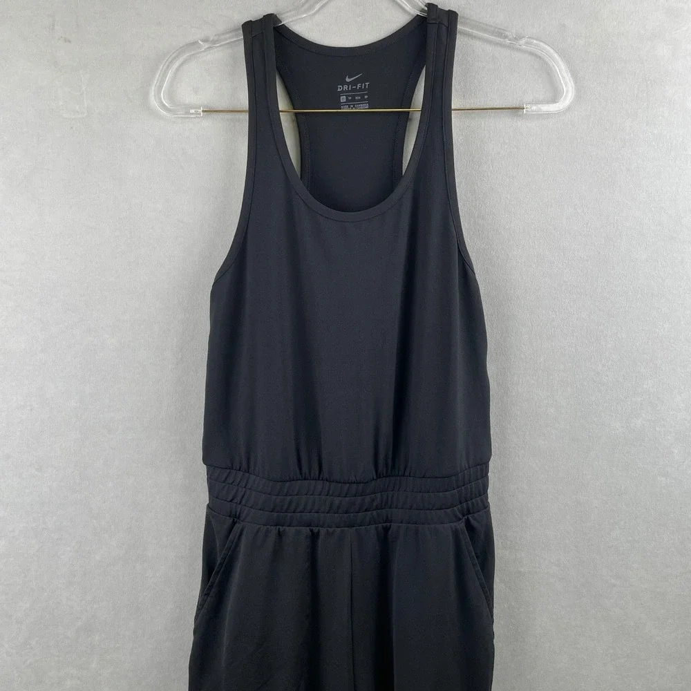 Nike Dri Fit Black Racerback Jumpsuit Romper Pockets Yoga Athleisure Gym Wmns XS