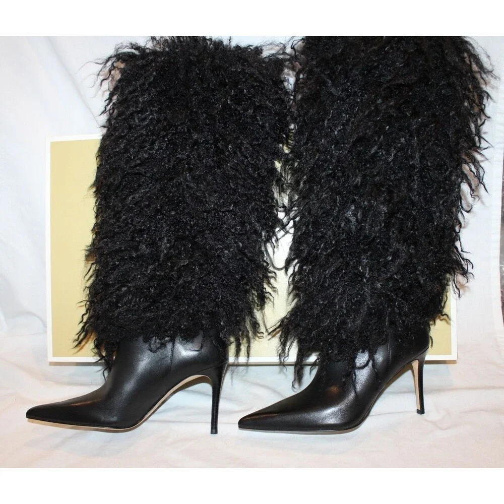 Michael Kors Women's Dawn Heeled Tall Fur Boots NEW $385 Black Sz 7