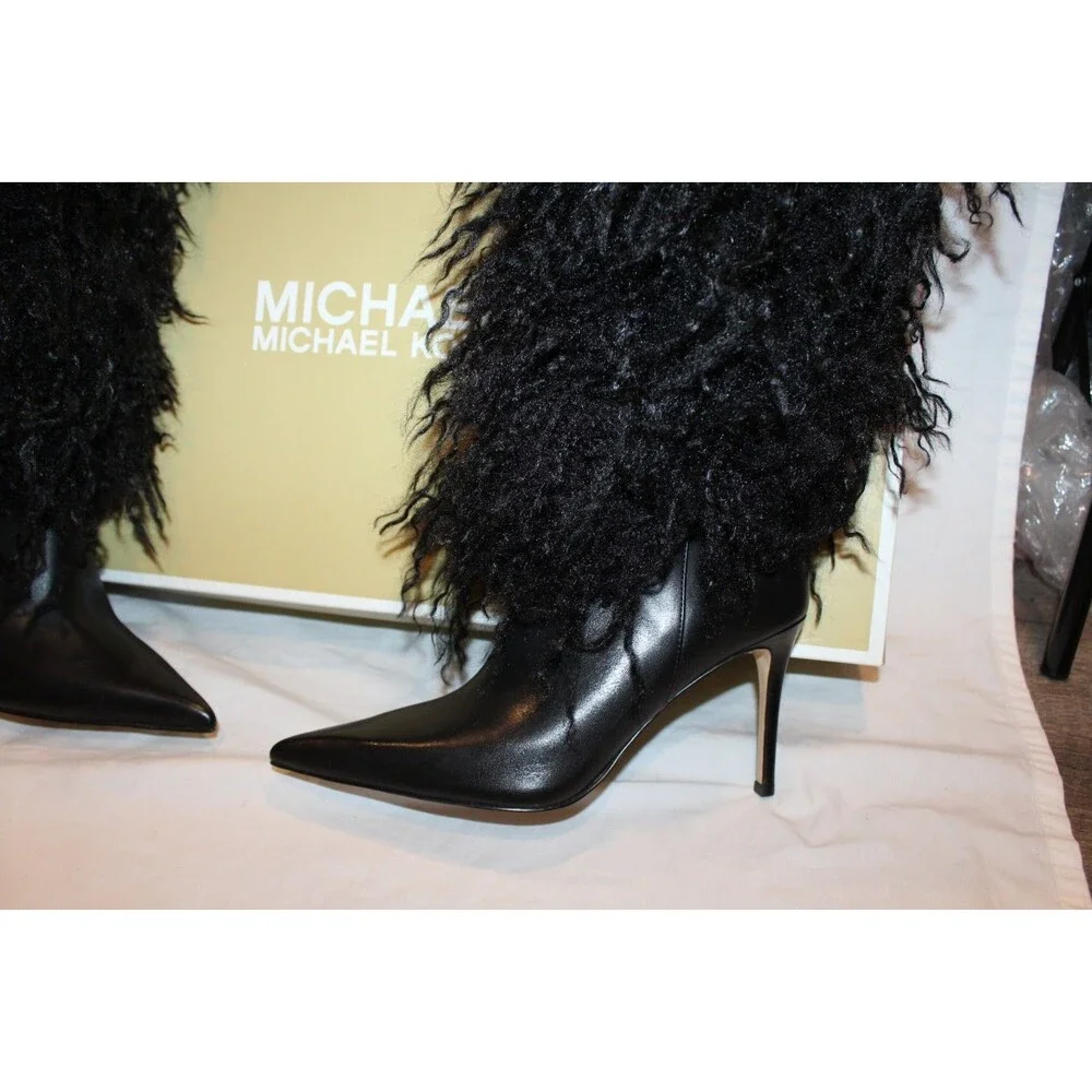 Michael Kors Women's Dawn Heeled Tall Fur Boots NEW $385 Black Sz 7