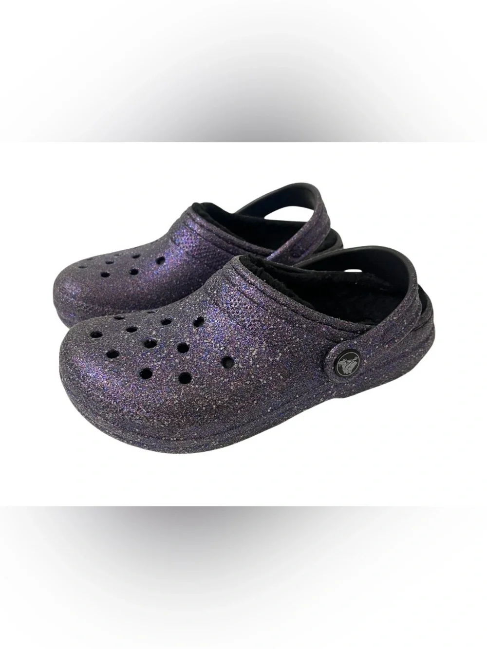 CROCS - Kids Girls Size 1 (J1) Sparkling Purple with Fuzzy Lining
