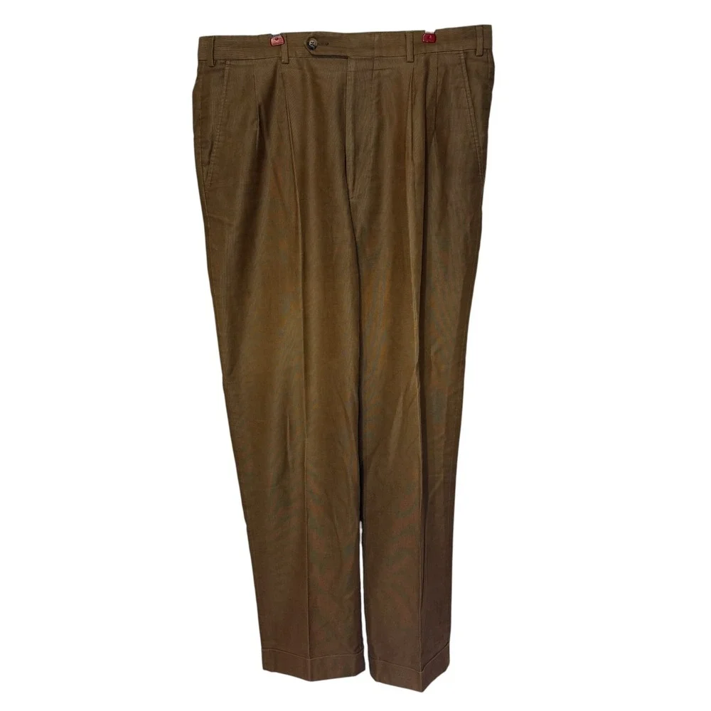 Ermenegildo Zegna Mens Pants Thin Wale Corduroy Soft Pleated Cuffed Cotton 34X30