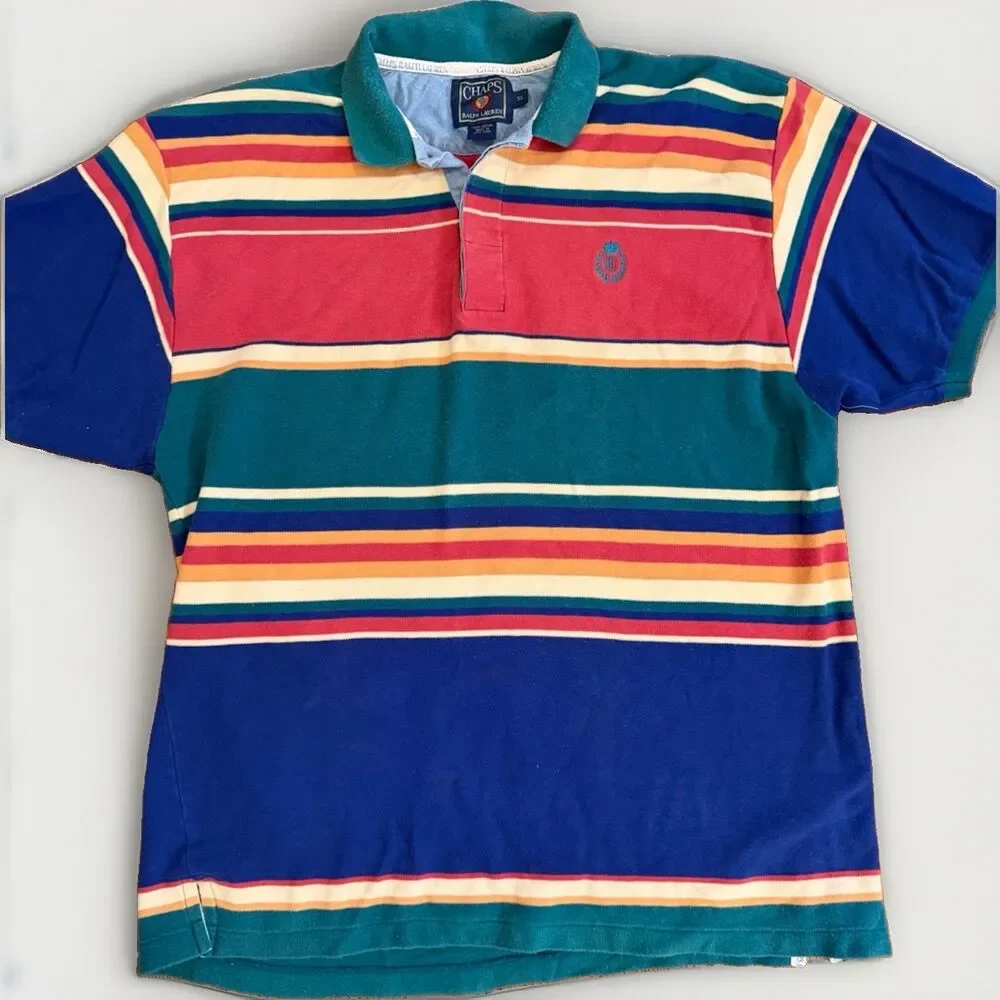 Vintage Chaps Ralph Lauren Polo Shirt Men’s XL Striped Colorblock 90s Preppy