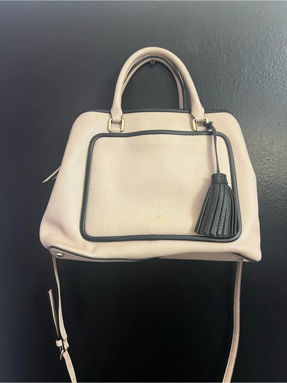 Kate Spade Classic Pebbled Leather Satchel in Beige with Black Trim