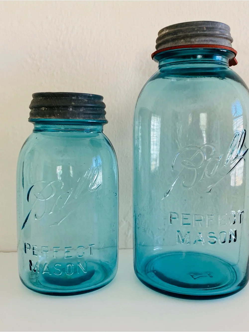 Antique Ball Perfect Mason Blue Canning Jar 1910-23 Quart Zinc Lid Cottagecore